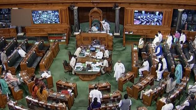 The Lok Sabha was adjourned and a meeting of floor leaders to resolve the disruption was called. (LSTV/PTI Photo)