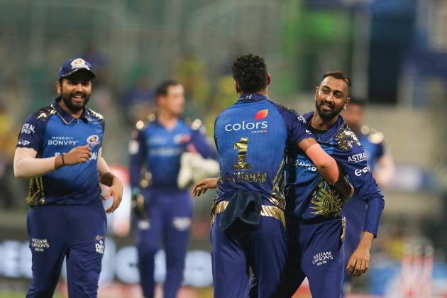 Krunal Pandya celebrates a wicket. (Mumbai Indians/Twitter) Krunal Pandya celebrates a wicket. (Mumbai Indians/Twitter)
