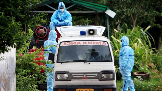 An Ambulance carries the body of a Covid-19 patient in Ajmer. (Representational Photo/ANI)