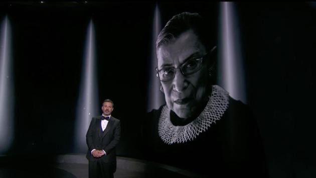 Host Jimmy Kimmel and several stars paid tribute to the late Supreme Court Justice Ruth Bader Ginsburg, who died on September 18 after a long battle with cancer at age 87. “Ruth Bader Ginsburg was a compassionate and tireless champion of equality and justice. She said her legacy was to make her life a little better for people less fortunate than she,” Kimmel said. (American Broadcasting Companies, Inc. / ABC / AFP)