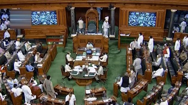 **EDS: VIDEO GRAB** New Delhi: Parliamentarians in Lok Sabha during the ongoing Monsoon Session of Parliament, in New Delhi, Sunday, Sept. 20, 2020. (LSTV/PTI Photo)(PTI20-09-2020_000128B) (PTI) **EDS: VIDEO GRAB** New Delhi: Parliamentarians in Lok Sabha during the ongoing Monsoon Session of Parliament, in New Delhi, Sunday, Sept. 20, 2020. (LSTV/PTI Photo)(PTI20-09-2020_000128B) (PTI)