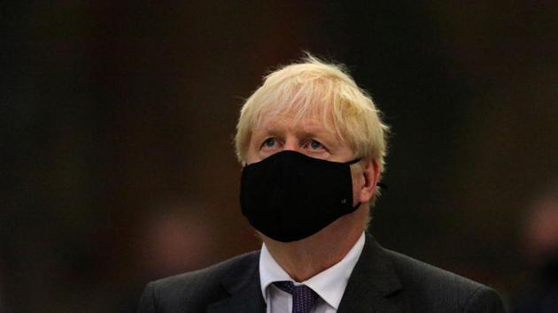 Britain's Prime Minister Boris Johnson attends a service to mark the 80th anniversary of the Battle of Britain at Westminster Abbey in London. (REUTERS)