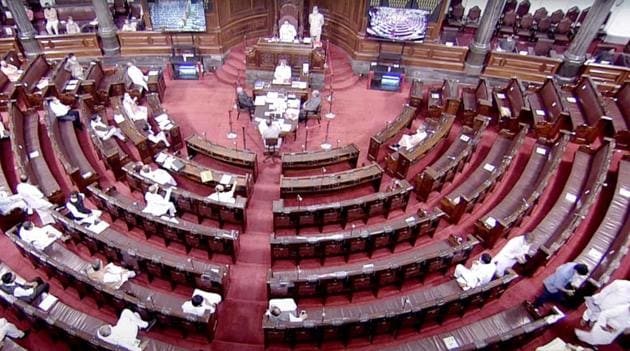 A general view of Rajya Sabha during the Monsoon Session of Parliament, in New Delhi on Tuesday.(ANI photo)