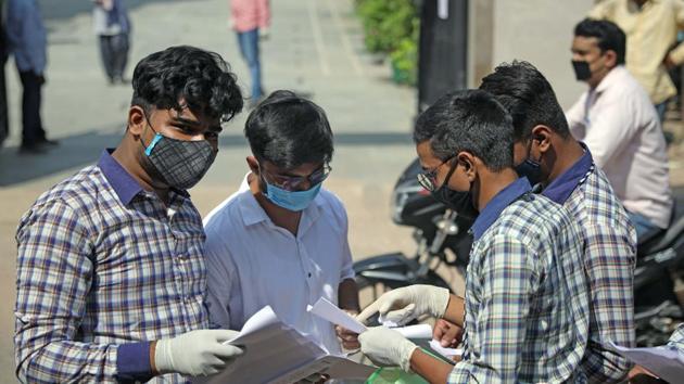 Students of class 10th and 12th wearing protective mask leaves after appearing for compartment examination at an examination centre amidst the outbreak of coronavirus disease, in New Delhi on Tuesday. (ANI)