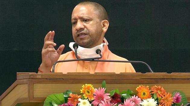 Uttar Pradesh, Aug 25 (ANI): Uttar Pradesh Chief Minister Yogi Adityanath addressing a conference, in Lucknow on Tuesday. (ANI Photo)(ANI)