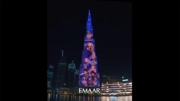 IPL 2020 MI vs KKR: The Burj Khalifa lit up in KKR colours (Twitter Screengrab) IPL 2020 MI vs KKR: The Burj Khalifa lit up in KKR colours (Twitter Screengrab)