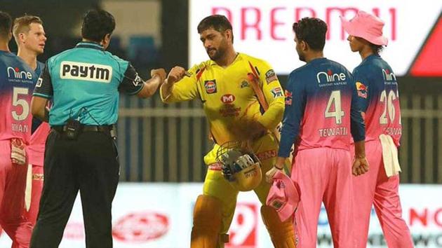 IPL 2020: MS Dhoni bumping fists with umpire after the match (BCCI/IPL) IPL 2020: MS Dhoni bumping fists with umpire after the match (BCCI/IPL)