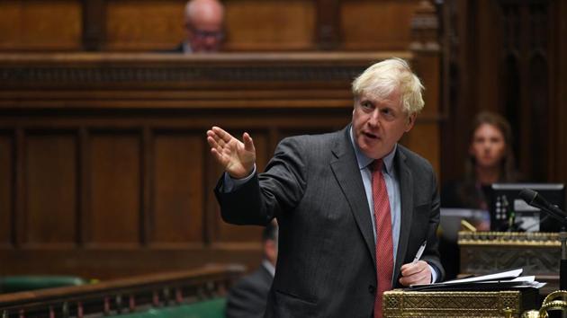 Britain's Prime Minister Boris Johnson makes a statement on the coronavirus disease (Covid-19) in the House of Commons, in London, on September 22, 2020.(via Reuters)