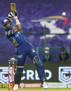 Abu Dhabi: Mumbai Indians batsman Hardik Pandya plays a shot during IPL 2020 cricket match against Kolkata Knight Riders, at Sheikh Zayed Stadium, in Abu Dhabi of United Arab Emirates, Wednesday, Sept. 23, 2020. (PTI Photo/Sportzpics)(PTI23-09-2020_000282B) (PTI) Abu Dhabi: Mumbai Indians batsman Hardik Pandya plays a shot during IPL 2020 cricket match against Kolkata Knight Riders, at Sheikh Zayed Stadium, in Abu Dhabi of United Arab Emirates, Wednesday, Sept. 23, 2020. (PTI Photo/Sportzpics)(PTI23-09-2020_000282B) (PTI)