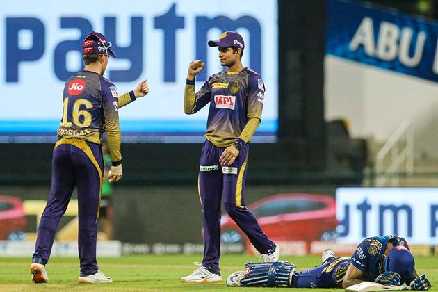 Abu Dhabi: Kolkata Knight Riders players Eoin Morgan and Shubman Gill celebrate the wicket of Mumbai Indians batsman Surya Kumar Yadav during IPL 2020 cricket match, at Sheikh Zayed Stadium, in Abu Dhabi of United Arab Emirates, Wednesday, Sept. 23, 2020. (PTI Photo/Sportzpics)(PTI23-09-2020_000269B) (PTI) Abu Dhabi: Kolkata Knight Riders players Eoin Morgan and Shubman Gill celebrate the wicket of Mumbai Indians batsman Surya Kumar Yadav during IPL 2020 cricket match, at Sheikh Zayed Stadium, in Abu Dhabi of United Arab Emirates, Wednesday, Sept. 23, 2020. (PTI Photo/Sportzpics)(PTI23-09-2020_000269B) (PTI)