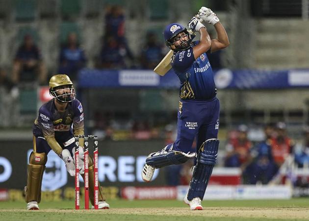 Abu Dhabi: Mumbai Indians captain Rohit Sharma plays a shot during IPL 2020 cricket match against Kolkata Knight Riders, at Sheikh Zayed Stadium, in Abu Dhabi of United Arab Emirates, Wednesday, Sept. 23, 2020. (PTI Photo/Sportzpics)(PTI23-09-2020_000267B) (PTI) Abu Dhabi: Mumbai Indians captain Rohit Sharma plays a shot during IPL 2020 cricket match against Kolkata Knight Riders, at Sheikh Zayed Stadium, in Abu Dhabi of United Arab Emirates, Wednesday, Sept. 23, 2020. (PTI Photo/Sportzpics)(PTI23-09-2020_000267B) (PTI)