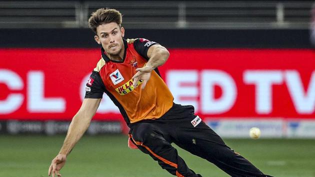 Dubai: Sunrisers Hyderabad player Mitchell Marsh tries to catch ball during a cricket match of IPL 2020 against Royal Challengers Bangalore, at Dubai International Cricket Stadium, Dubai, United Arab Emirates, Monday, Sept. 21, 2020. (PTI)