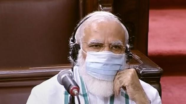 Prime Minister Narendra Modi in Rajya Sabha during the ongoing Monsoon Session of Parliament in New Delhi. (PTI)
