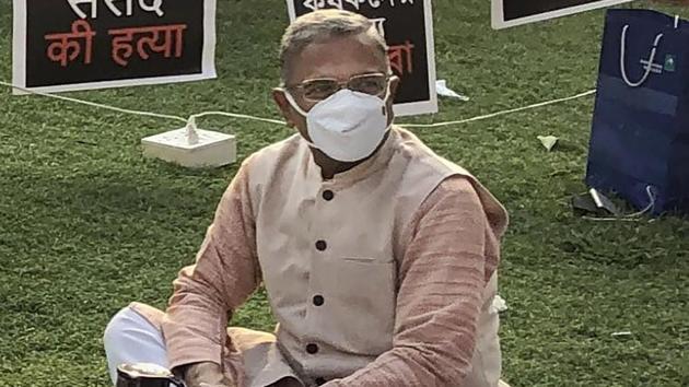 Footage from the House showed that fierce protests from the Opposition, including senior leaders charging towards the Chair, jumping onto tables; and shooting videos of the ruckus.(PTI) Footage from the House showed that fierce protests from the Opposition, including senior leaders charging towards the Chair, jumping onto tables; and shooting videos of the ruckus.(PTI)