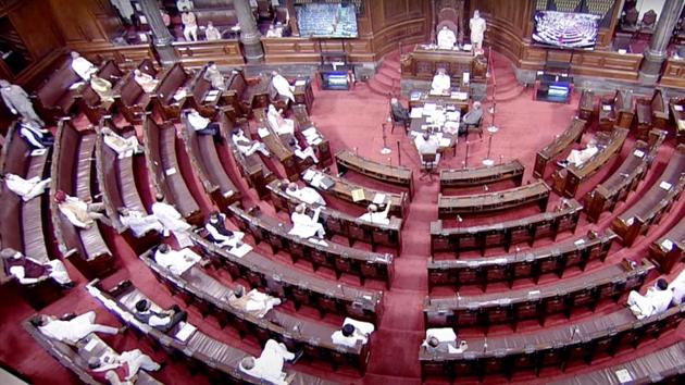 A general view of Rajya Sabha during the Monsoon Session of Parliament, in New Delhi on Tuesday.(ANI)