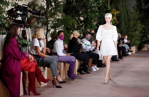 A model presents a creation from the Alberta Ferretti Spring/Summer 2021 women's collection during fashion week in Milan, Italy, September 23, 2020.  (REUTERS) 
