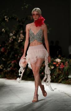 A creation from the Blumarine Spring/Summer 2021 women's collection is seen on a model during fashion week in Milan, Italy, September 23, 2020.  (REUTERS) 