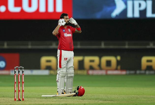 Kings XI Punjab skipper KL Rahul after scoring a century during IPL 2020 cricket match against Royal Challengers Bangalore, at Dubai International Cricket Stadium in Dubai, Thursday, Sept. 24, 2020. (PTI Photo/Sportzpics)(PTI24-09-2020_000218A) (PTI)