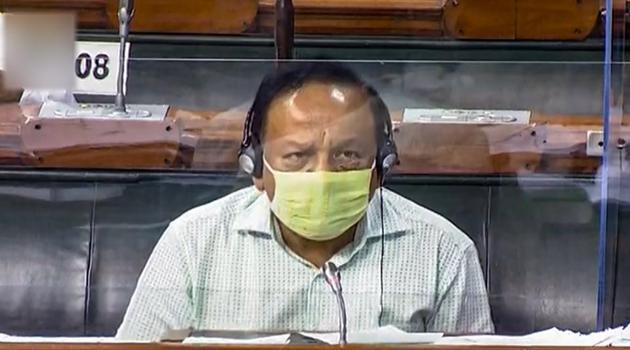 Union Minister for Health Harsh Vardhan in the Lok Sabha during the ongoing Monsoon Session of Parliament, in New Delhi, Monday, Sept. 21, 2020. (PTI) Union Minister for Health Harsh Vardhan in the Lok Sabha during the ongoing Monsoon Session of Parliament, in New Delhi, Monday, Sept. 21, 2020. (PTI)