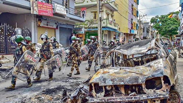 Riots broke out in Bengaluru on August 11. Riots broke out in Bengaluru on August 11.