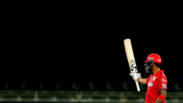 KL Rahul celebrates hundred. (IPL/Twitter)