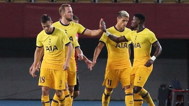 Tottenham Hotspur players celebrate a goal.(Getty Images)