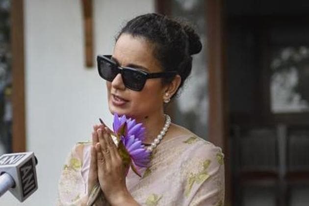 Bollywood actor Kangana Ranaut gestures as she leaves after a meeting with Maharashtra Governor Bhagat Singh Koshyari at Raj Bhavan in Mumbai in this file photo.(PTI Photo)