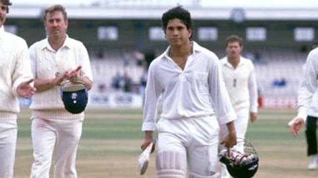 A young-Sachin is applauded by England players as he walks off the field after a Test match.(Getty-Images)