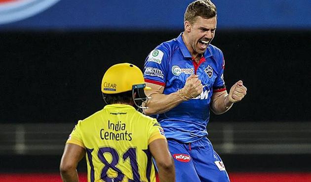 Anrich Nortje picked up 2/21 including the wickets of Murali Vijay and Jadhav (pti)