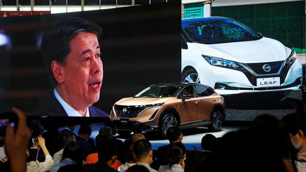 Nissan Chief Executive Officer Makoto Uchida speaks at Nissan booth via video link during the presentation of Nissan's Ariya model during the Beijing International Automotive Exhibition, or Auto China show, in Beijing, China September 26, 2020.(Reuters photo) Nissan Chief Executive Officer Makoto Uchida speaks at Nissan booth via video link during the presentation of Nissan's Ariya model during the Beijing International Automotive Exhibition, or Auto China show, in Beijing, China September 26, 2020.(Reuters photo)