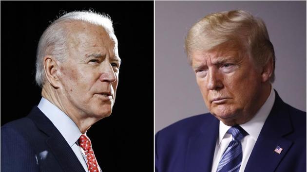 Former vice president Joe Biden in Wilmington on March 12, 2020 and president Donald Trump at the White House in Washington on April 5, 2020.(AP File Photo)