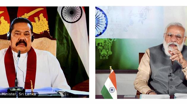 Prime Minister Narendra Modi and Sri Lankan PM Rajapaksa review the broad framework of the bilateral relationship during India-Sri Lanka Virtual Bilateral Summit, in New Delhi.(PTI)
