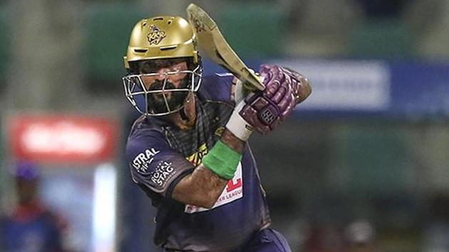 Kolkata Knight Riders batsman Dinesh Karthik plays a shot during IPL 2020 cricket match against Mumbai Indians, at Sheikh Zayed Stadium.(PTI) Kolkata Knight Riders batsman Dinesh Karthik plays a shot during IPL 2020 cricket match against Mumbai Indians, at Sheikh Zayed Stadium.(PTI)