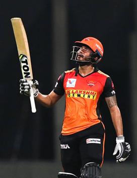 Abu Dhabi: Manish Pandey of Sunrisers Hyderabad celebrates his fifty during Indian Premier League 2020 cricket match against Kolkata Knight Riders at the Sheikh Zayed Stadium, Abu Dhabi, Saturday, Sept. 26,2020. (PTI Photo/Sportzpics for BCCI) (PTI26-09-2020_000166B) (PTI)