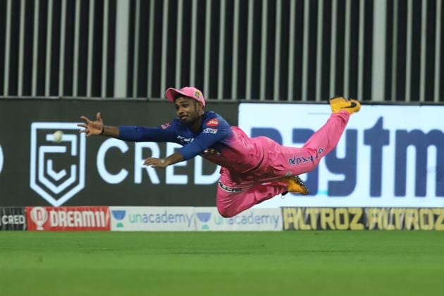 Sanju Samson dives. (Rajasthan Royals/Twitter) Sanju Samson dives. (Rajasthan Royals/Twitter)