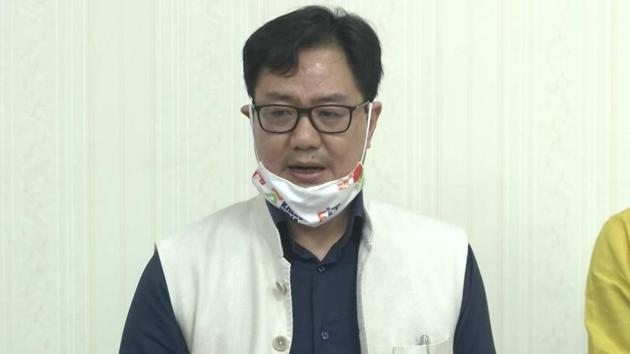 Union minister Kiren Rijiju speaking about the Ladakh development on Sunday.(ANI Photo) Union minister Kiren Rijiju speaking about the Ladakh development on Sunday.(ANI Photo)