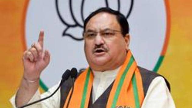 BJP national president JP Nadda during the foundation laying ceremony of BJP district offices in Telangana via video conferencing, at BJP HQ in New Delhi on August 10, 2020.(PTI File Photo)
