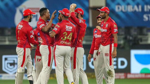 Kings XI Punjab players react after the wicket of Delhi Capitals player Axar Patel during the cricket match of IPL 2020, at Dubai International Cricket Stadium.(PTI) Kings XI Punjab players react after the wicket of Delhi Capitals player Axar Patel during the cricket match of IPL 2020, at Dubai International Cricket Stadium.(PTI)
