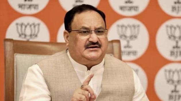 BJP national president JP Nadda interacting with National Gen Secy (Org) & MPs, state president, state gen secy (Org), state Prabhari of various states via video conferencing in New Delhi in July 13, 2020.(PTI File Photo)