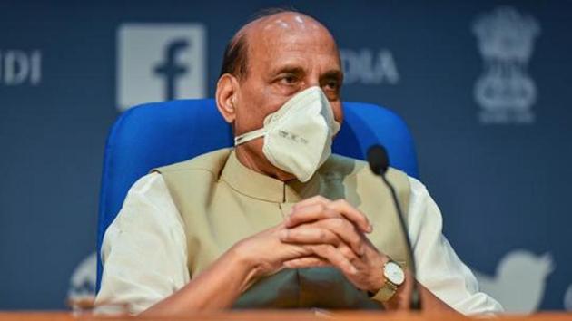 Defence minister Rajnath Singh during a press conference at NMC in New Delhi on September 20, 2020.(PTI File Photo) Defence minister Rajnath Singh during a press conference at NMC in New Delhi on September 20, 2020.(PTI File Photo)