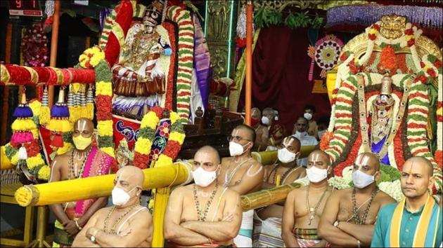 Annual Brahmotsavams and 9-day festivities conclude at Balaji Temple in Tirupati(Twitter/PrasadAGVR) Annual Brahmotsavams and 9-day festivities conclude at Balaji Temple in Tirupati(Twitter/PrasadAGVR)