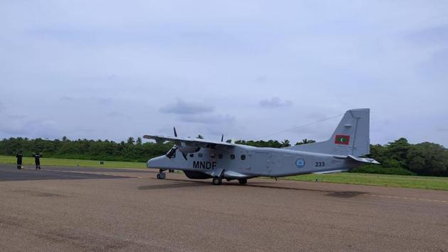 The Dornier aircraft arrives at Maldives.(Courtesy: Indian high commission in Maldives)