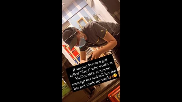 The Twitter user posted a video of his interaction with Enya, the McDonald’s worker who paid for his meal.(Twitter/@Josh_U_R_Artist)
