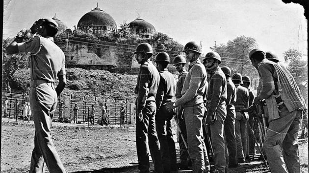 Paratroops guarding the Babri Masjid at Ayodhya on October 20, 1997. A special CBI court acquitted 32 people accused of conspiring to demolish the Babri Masjid in 1992. (HT Photo/Sanjay Sharma/HT Archives) Paratroops guarding the Babri Masjid at Ayodhya on October 20, 1997. A special CBI court acquitted 32 people accused of conspiring to demolish the Babri Masjid in 1992. (HT Photo/Sanjay Sharma/HT Archives)