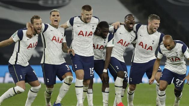 Tottenham Hotspur celebrate winning the penalty shootout(Reuters)