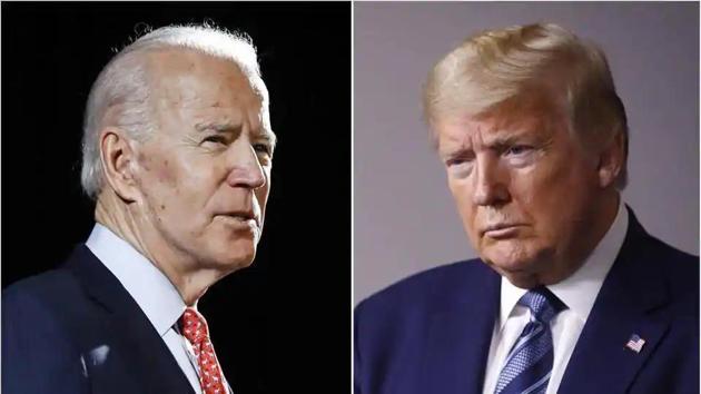Former vice president Joe Biden in Wilmington on March 12, 2020 and president Donald Trump at the White House in Washington on April 5, 2020.(AP File Photo) Former vice president Joe Biden in Wilmington on March 12, 2020 and president Donald Trump at the White House in Washington on April 5, 2020.(AP File Photo)
