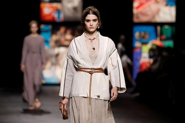 A creation by Dior designer Maria Grazia Chiuri’s Spring/Summer 2021 ready-to-wear collection is seen on a model at Paris Fashion Week in Paris, France, September 29, 2020. (REUTERS)
