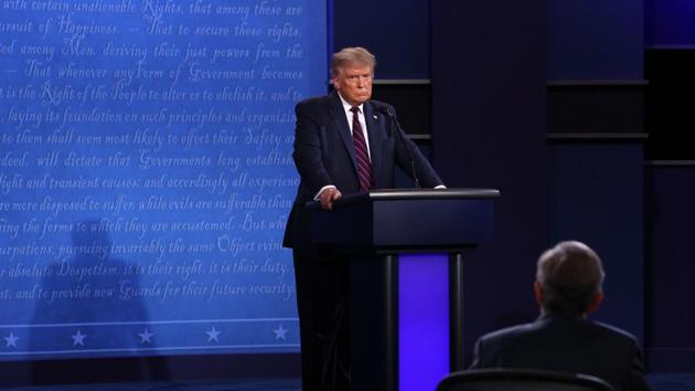 Donald Trump continued to spread falsehoods about mail voting. He said falsely that his campaign’s poll watchers were improperly turned away at a Philadelphia early voting site Tuesday(AFP) Donald Trump continued to spread falsehoods about mail voting. He said falsely that his campaign’s poll watchers were improperly turned away at a Philadelphia early voting site Tuesday(AFP)
