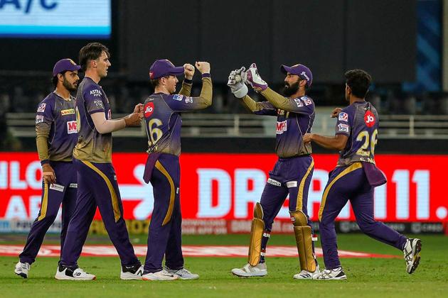 Dubai: Kolkata Knight Riders players celebrate the wicket of Rajasthan Royals batsman Steve Smith during the Indian Premier League 2020 cricket match, at Dubai International Cricket Stadium, Dubai, Wednesday, Sept. 30, 2020. (PTI Photo/Sportzpics for BCCI)(PTI30-09-2020_000277B) (PTI)