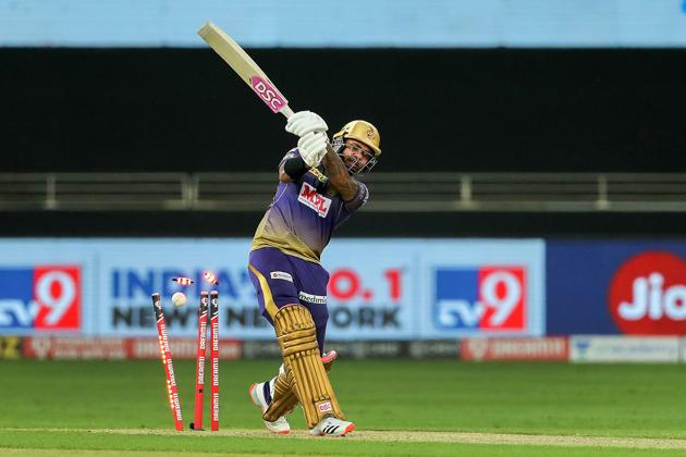 Dubai: Kolkata Knight Riders batsman Sunil Narine plays a shot during the Indian Premier League 2020 cricket match against Rajasthan Royals, at Dubai International Cricket Stadium, Dubai, Wednesday, Sept. 30, 2020. (PTI Photo/Sportzpics for BCCI)(PTI30-09-2020_000229B) (PTI)
